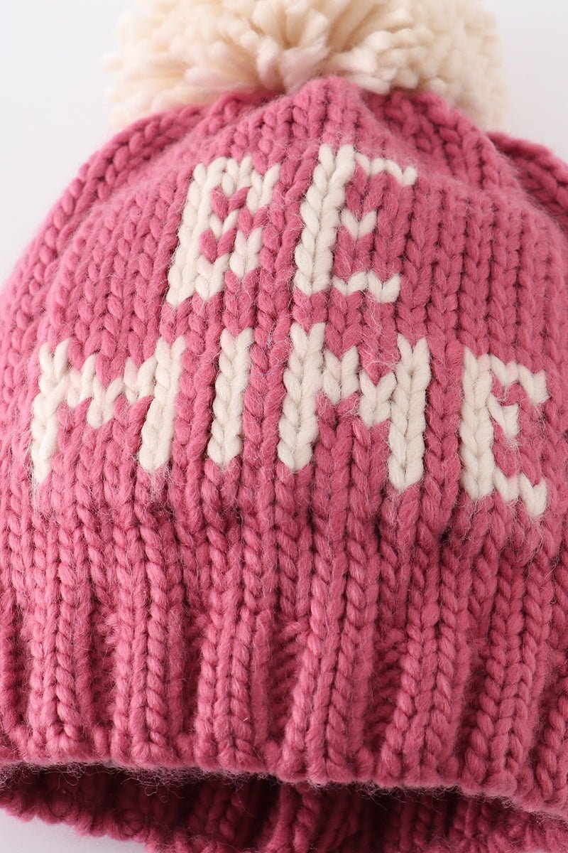 BE MINE Pink Knit Pom Pom Beanie Hat - Gibs+Grady