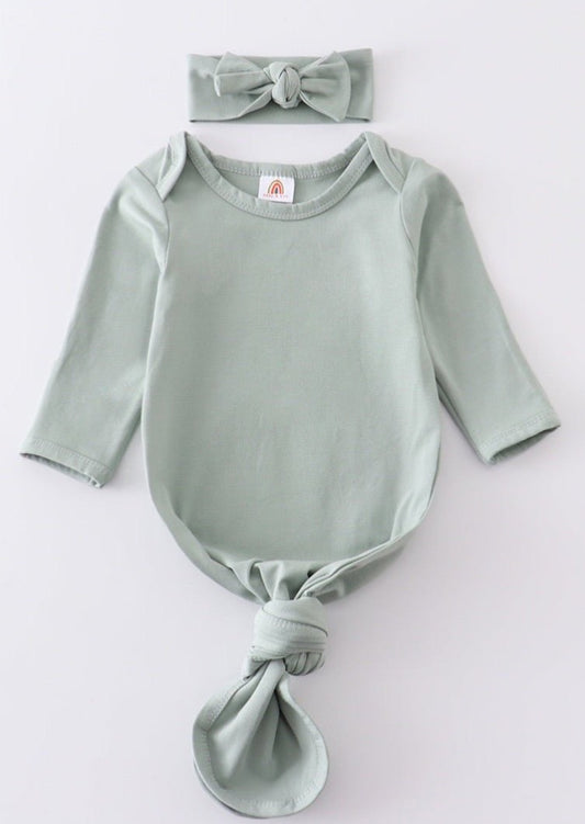 Bella Baby Gown and Headband - Sage - Gibs+Grady