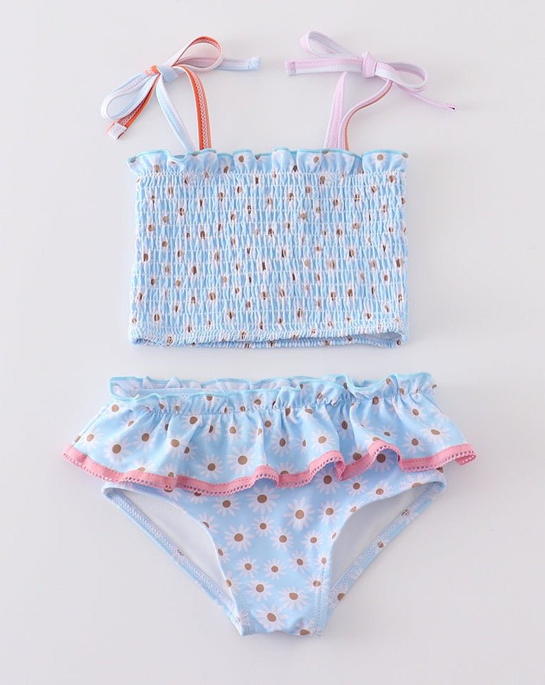 Blue Daisy Smocked 2pcs Swimsuit - Gibs+Grady