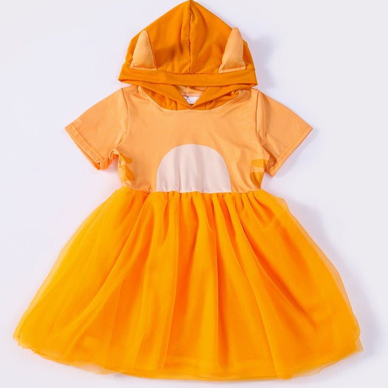 Blue Dog Character Orange Tutu Hooded Dress - Gibs+Grady