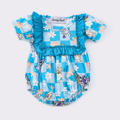 Blue Dog Character Print Ruffle Bubble - Gibs+Grady