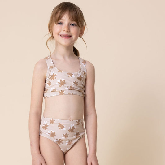 Brown Floral Print 2pc Girl Swimsuit - Gibs+Grady