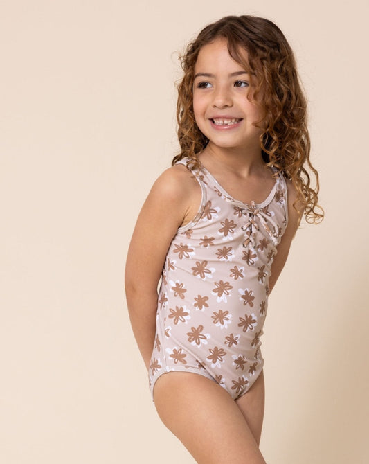 Brown Floral Print One Piece Girl Swimsuit - Gibs+Grady