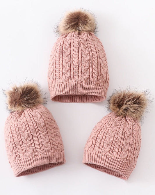 Cable Knit Pom Pom Beanie - Dust Rose - Gibs+Grady