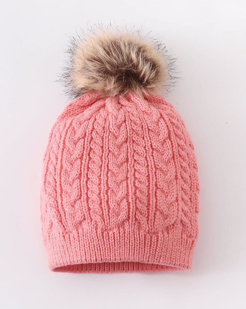 Cable Knit Pom Pom Beanie Hat - Bubblegum - Gibs+Grady