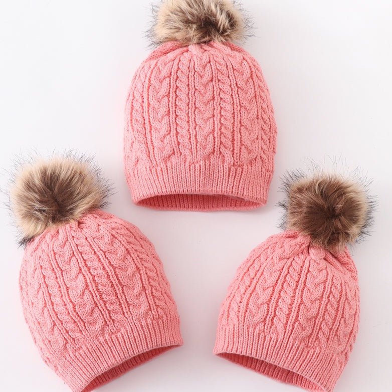 Cable Knit Pom Pom Beanie Hat - Bubblegum - Gibs+Grady