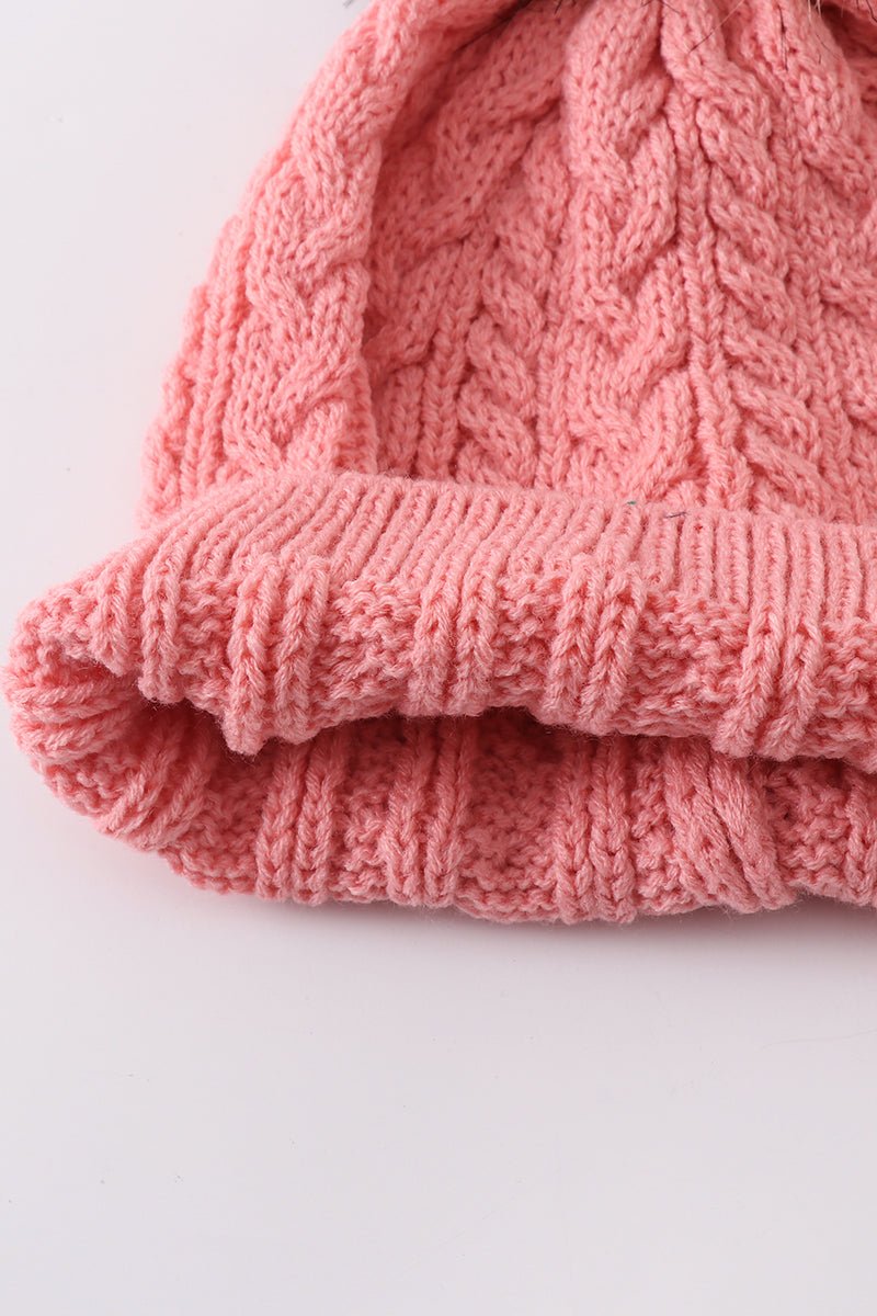 Cable Knit Pom Pom Beanie Hat - Bubblegum - Gibs+Grady