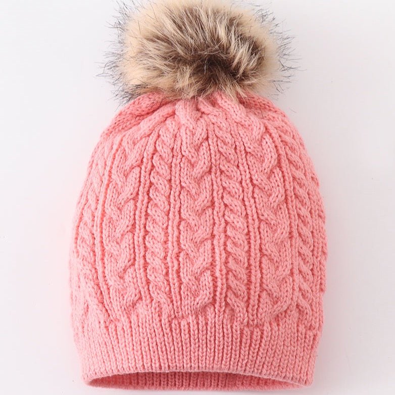 Cable Knit Pom Pom Beanie Hat - Bubblegum - Gibs+Grady