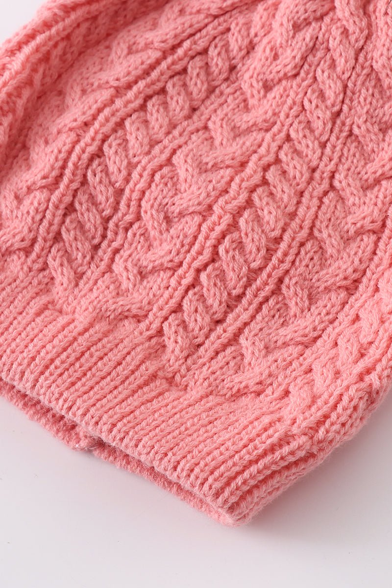 Cable Knit Pom Pom Beanie Hat - Bubblegum - Gibs+Grady