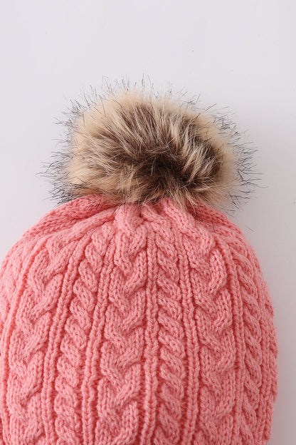 Cable Knit Pom Pom Beanie Hat - Bubblegum - Gibs+Grady