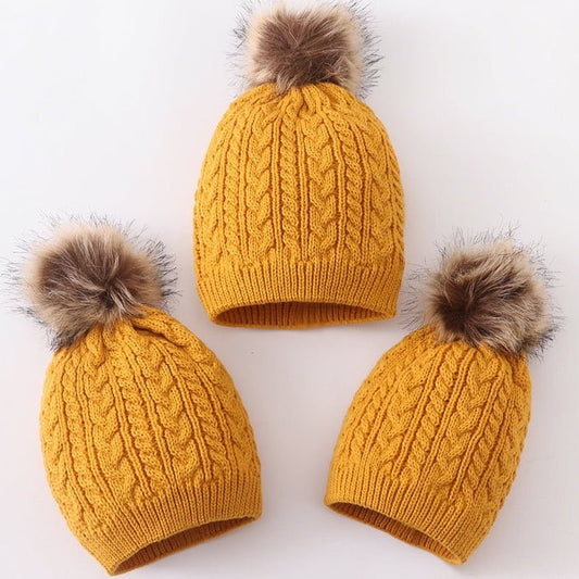 Cable Knit Pom Pom Beanie - Mustard - Gibs+Grady