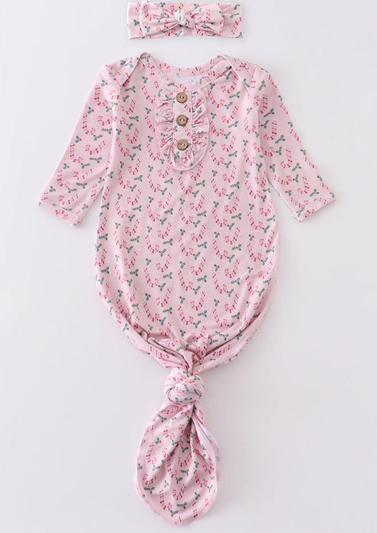 Candy Cane Print Bamboo Baby Gown - Gibs+Grady