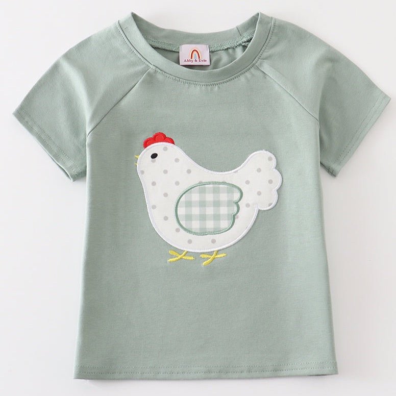 Chicken Applique Sage Boy Top - Gibs+Grady