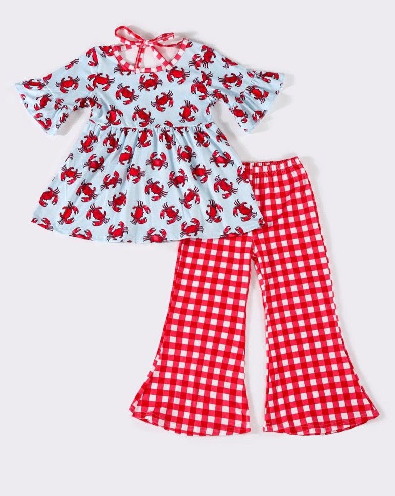 Crab Print Red Plaid Girl Pants Set - Gibs+Grady