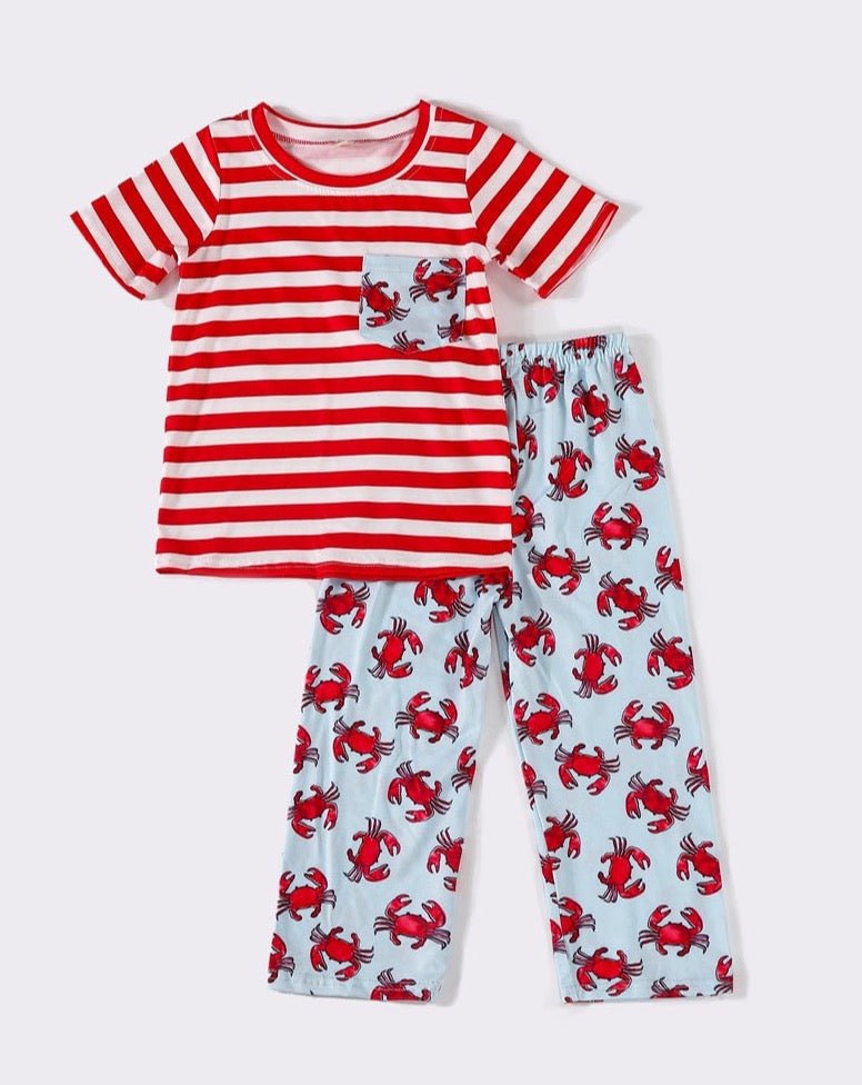 Crab Print Red Stripe Boy Pants Set - Gibs+Grady