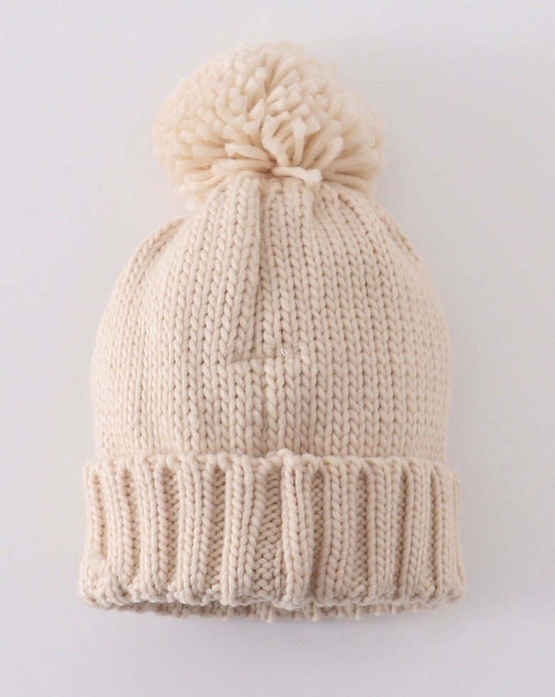 Cream Heart Knit Pom Pom Beanie Hat - Gibs+Grady