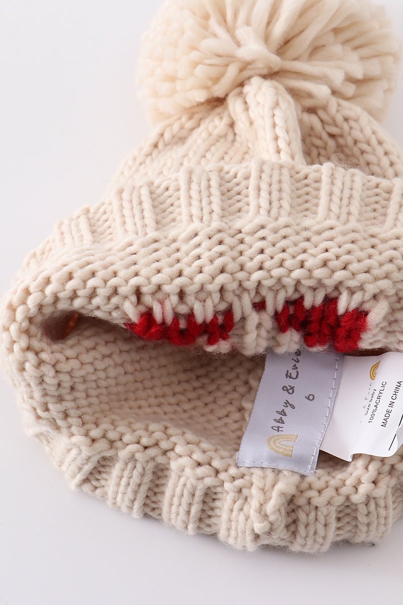 Cream Heart Knit Pom Pom Beanie Hat - Gibs+Grady