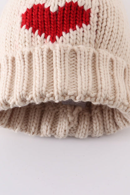 Cream Heart Knit Pom Pom Beanie Hat - Gibs+Grady