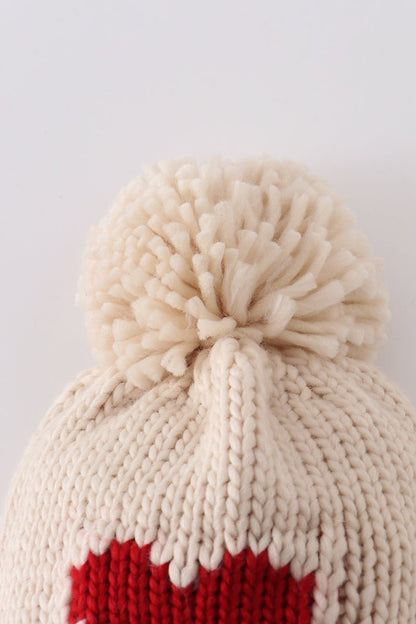 Cream Heart Knit Pom Pom Beanie Hat - Gibs+Grady