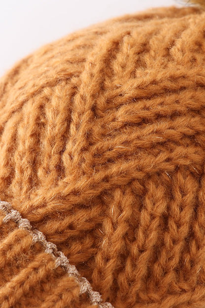 Cross Cable Knit Pom Pom Beanie Hat - Camel - Gibs+Grady