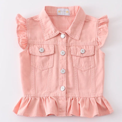 Denim Ruffle Vest - Pink - Gibs+Grady