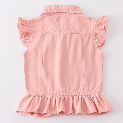 Denim Ruffle Vest - Pink - Gibs+Grady