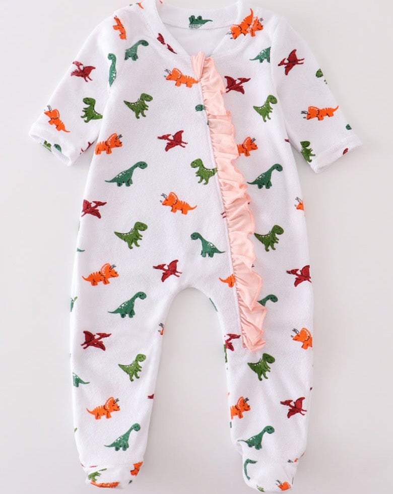 Dinosaur Print Footed Baby Girl Romper - Gibs+Grady