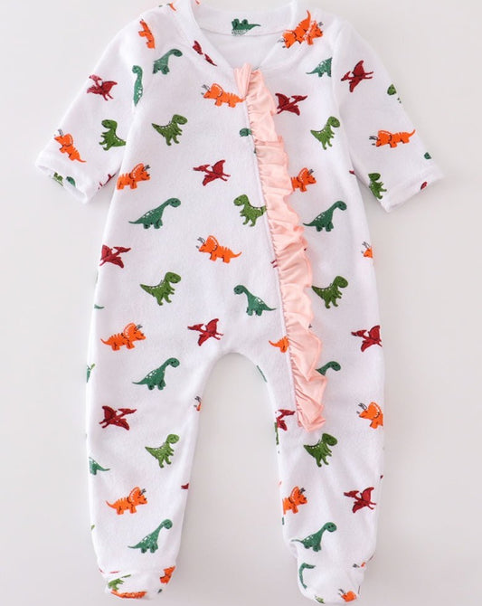 Dinosaur Print Footed Baby Girl Romper - Gibs+Grady