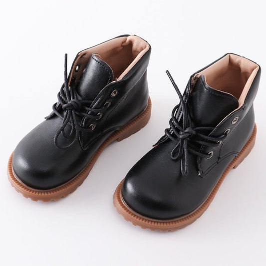 Faux Leather Lace Up Boots - Black - Gibs+Grady