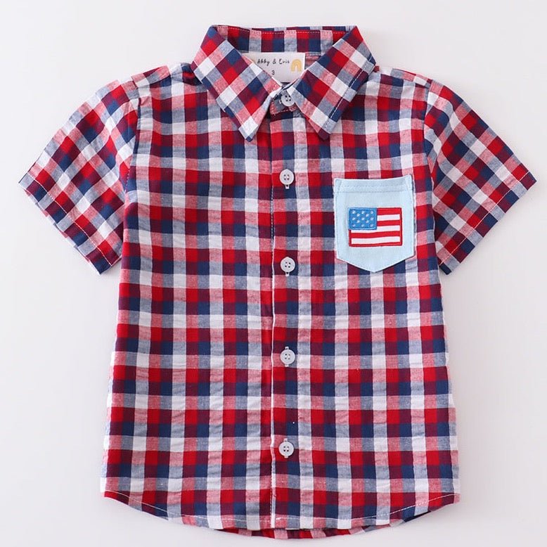 Flag Embroidered Patriotic Button Down Boy Shirt - Gibs+Grady