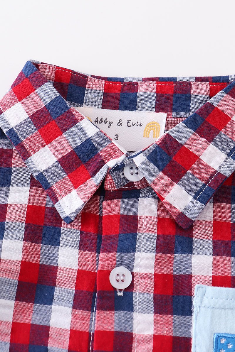 Flag Embroidered Patriotic Button Down Boy Shirt - Gibs+Grady