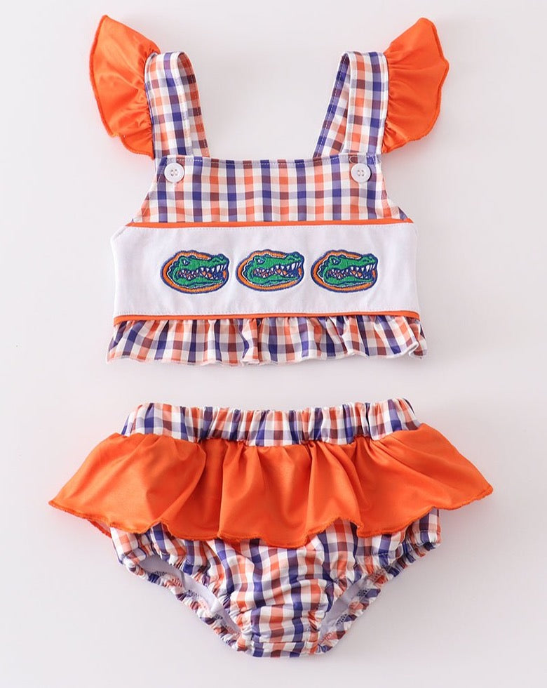 Florida Embroidered Plaid 2pc Girl Swimwuit - Gibs+Grady