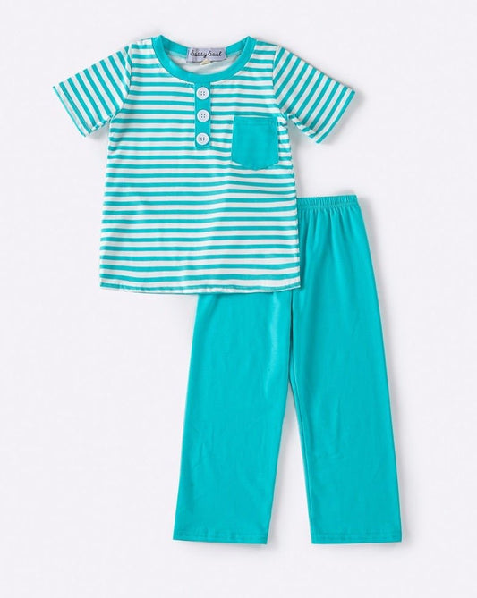 Gage Aqua Stripe Boy Set - Gibs+Grady