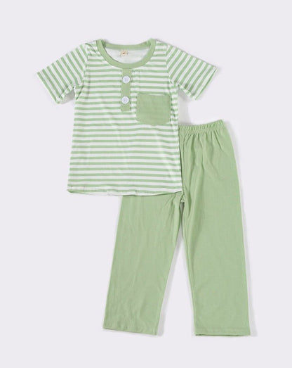 Gage Green Stripe Boy Pants Set - Gibs+Grady