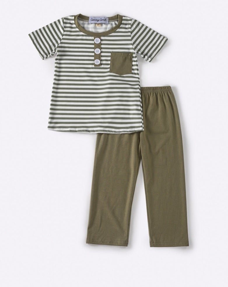 Gage Olive Stripe Boy Set - Gibs+Grady