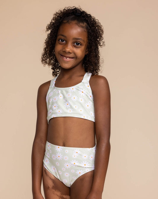 Green Daisy Print 2pc Girl Swimsuit - Gibs+Grady