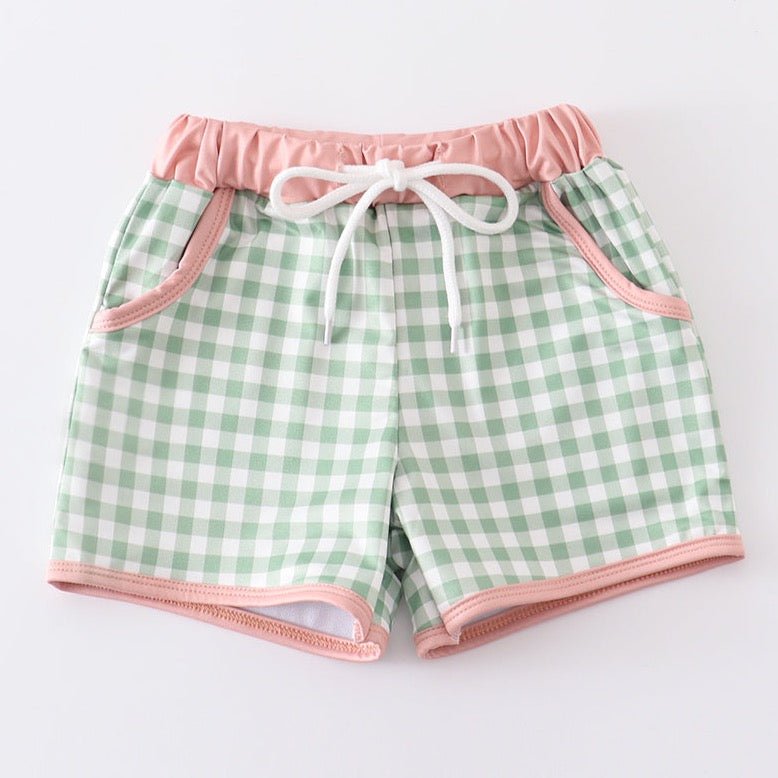 Green Plaid Boy Swim Trunks - Gibs+Grady