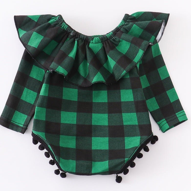 Green Plaid Ruffle Baby Romper - Gibs+Grady