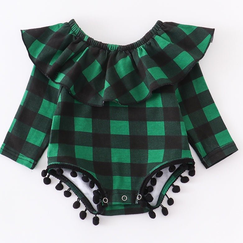 Green Plaid Ruffle Baby Romper - Gibs+Grady