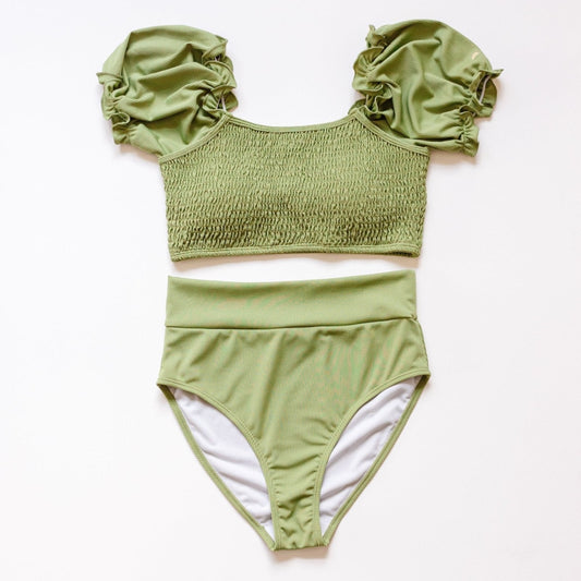 Green Smocked Bikini 2pc Women Swimsuit - Gibs+Grady