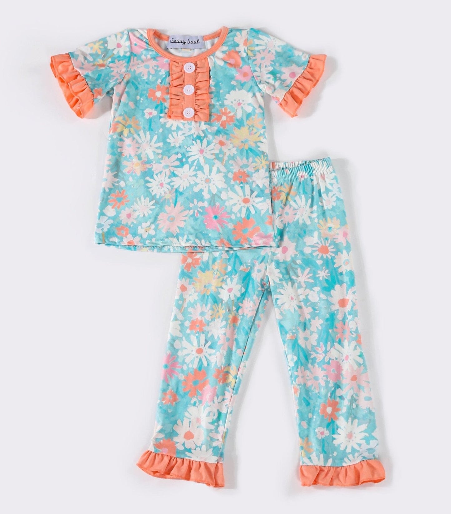 Harper Coral Floral Ruffle Pajamas Set - Gibs+Grady