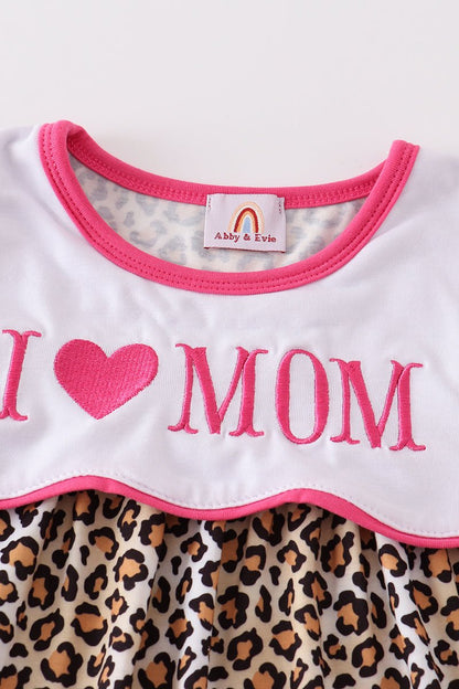 I Love Mom Embroidered Leopard Print Dress - Gibs+Grady