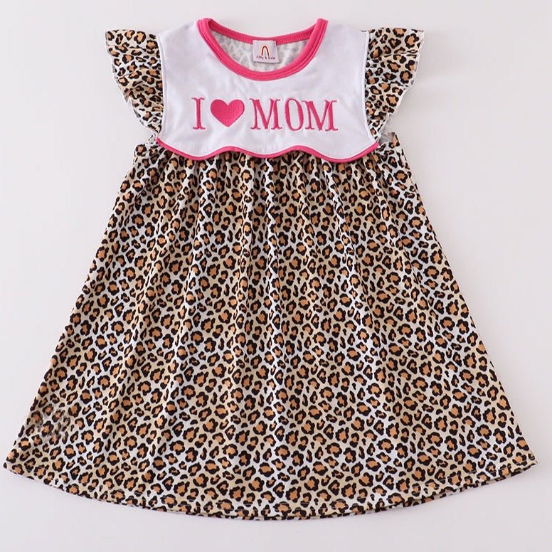 I Love Mom Embroidered Leopard Print Dress - Gibs+Grady