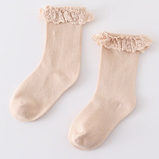 Knit Lace Girls Socks - Beige - Gibs+Grady