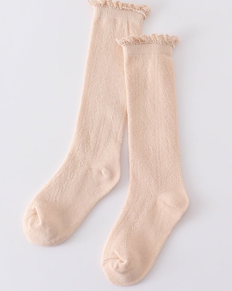 Knit Lace Knee High Socks - Beige - Gibs+Grady