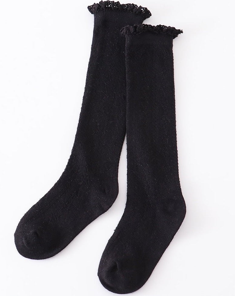 Knit Lace Knee High Socks - Black - Gibs+Grady