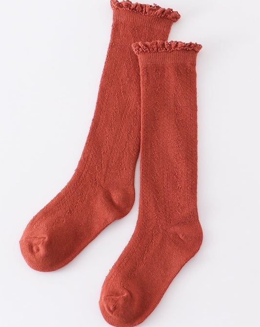 Knit Lace Knee High Socks - Caramel - Gibs+Grady