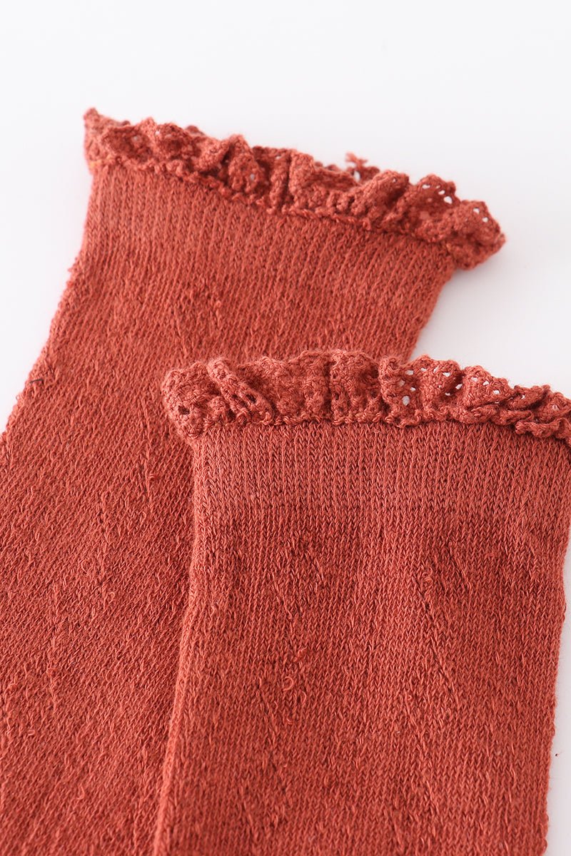 Knit Lace Knee High Socks - Caramel - Gibs+Grady