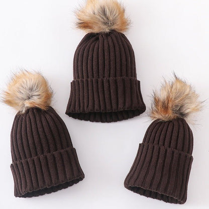 Knit Pom Pom Beanie - Brown - Gibs+Grady