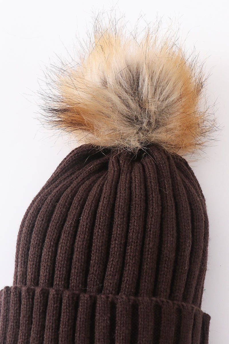 Knit Pom Pom Beanie - Brown - Gibs+Grady